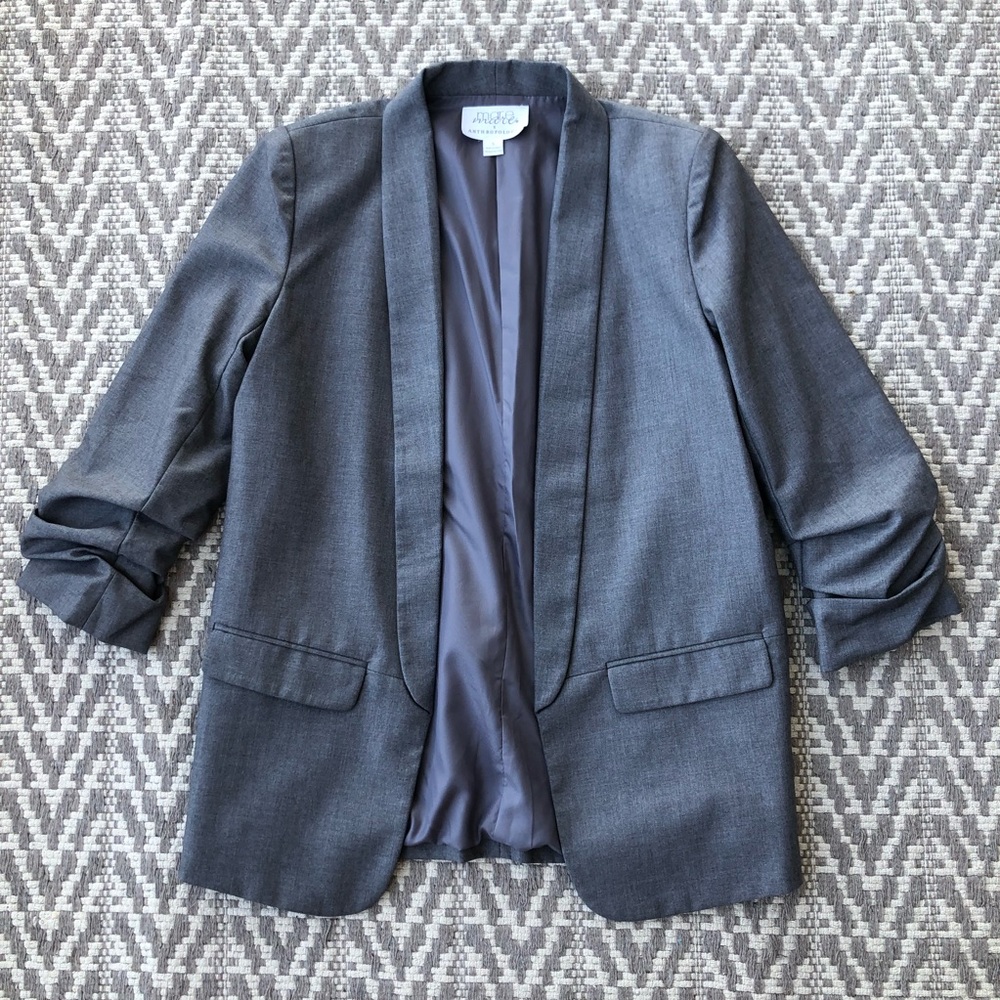 Mare Mare X Anthropologie grey open front ruched sleeves blazer size S